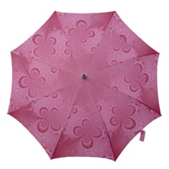 Pink Intricate Swirls Pattern Hook Handle Umbrellas (medium) by SpinnyChairDesigns