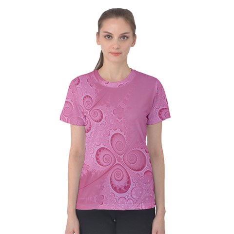 Pink Intricate Swirls Pattern Women s Cotton Tee by SpinnyChairDesigns