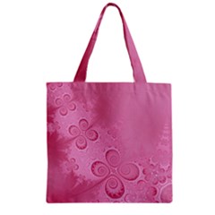 Pink Intricate Swirls Pattern Zipper Grocery Tote Bag by SpinnyChairDesigns