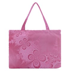 Pink Intricate Swirls Pattern Zipper Medium Tote Bag by SpinnyChairDesigns