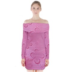 Pink Intricate Swirls Pattern Long Sleeve Off Shoulder Dress by SpinnyChairDesigns