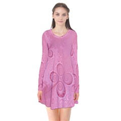 Pink Intricate Swirls Pattern Long Sleeve V-neck Flare Dress by SpinnyChairDesigns