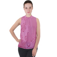 Pink Intricate Swirls Pattern Mock Neck Chiffon Sleeveless Top by SpinnyChairDesigns