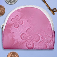 Pink Intricate Swirls Pattern Horseshoe Style Canvas Pouch by SpinnyChairDesigns