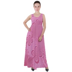 Pink Intricate Swirls Pattern Empire Waist Velour Maxi Dress by SpinnyChairDesigns