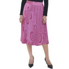 Pink Intricate Swirls Pattern Classic Velour Midi Skirt  by SpinnyChairDesigns