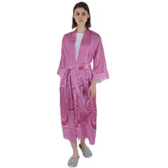 Pink Intricate Swirls Pattern Maxi Satin Kimono by SpinnyChairDesigns