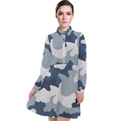 Camo Blue Long Sleeve Chiffon Shirt Dress by MooMoosMumma