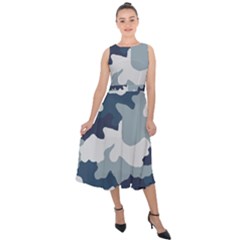 Camo Blue Midi Tie-back Chiffon Dress by MooMoosMumma