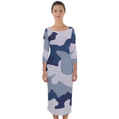 Camo Blue Quarter Sleeve Midi Bodycon Dress by MooMoosMumma