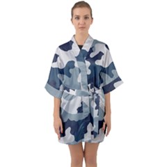 Camo Blue Half Sleeve Satin Kimono  by MooMoosMumma