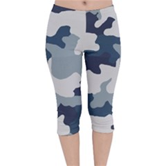 Camo Blue Velvet Capri Leggings  by MooMoosMumma