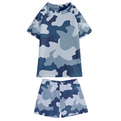 Camo Blue Kids  Swim Tee And Shorts Set by MooMoosMumma