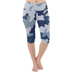 Camo Blue Lightweight Velour Cropped Yoga Leggings by MooMoosMumma