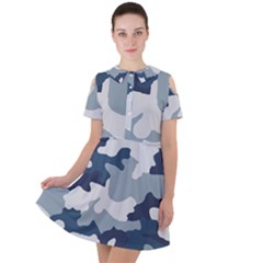 Camo Blue Short Sleeve Shoulder Cut Out Dress  by MooMoosMumma