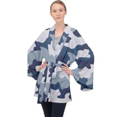 Camo Blue Long Sleeve Velvet Kimono  by MooMoosMumma