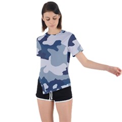 Camo Blue Asymmetrical Short Sleeve Sports Tee by MooMoosMumma