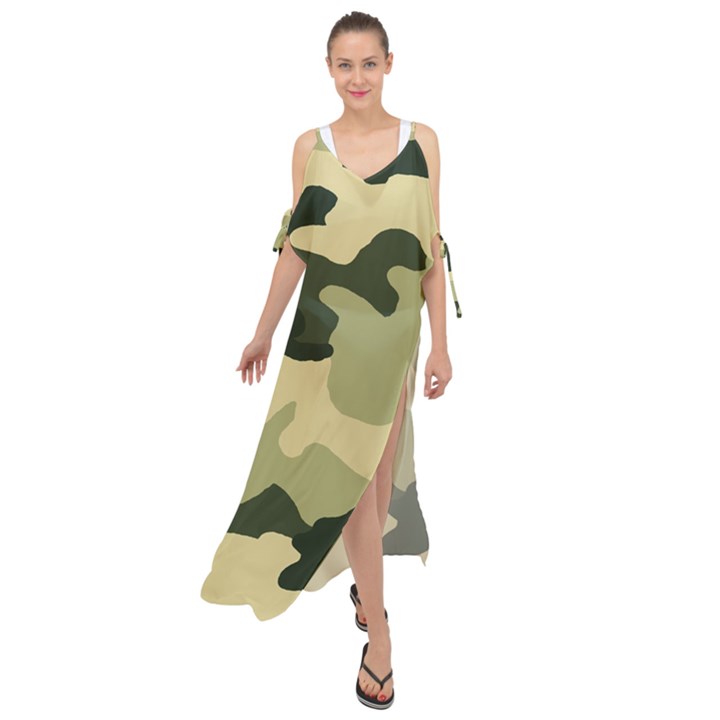 Camo Green Maxi Chiffon Cover Up Dress