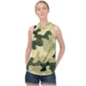 Camo Green High Neck Satin Top View1