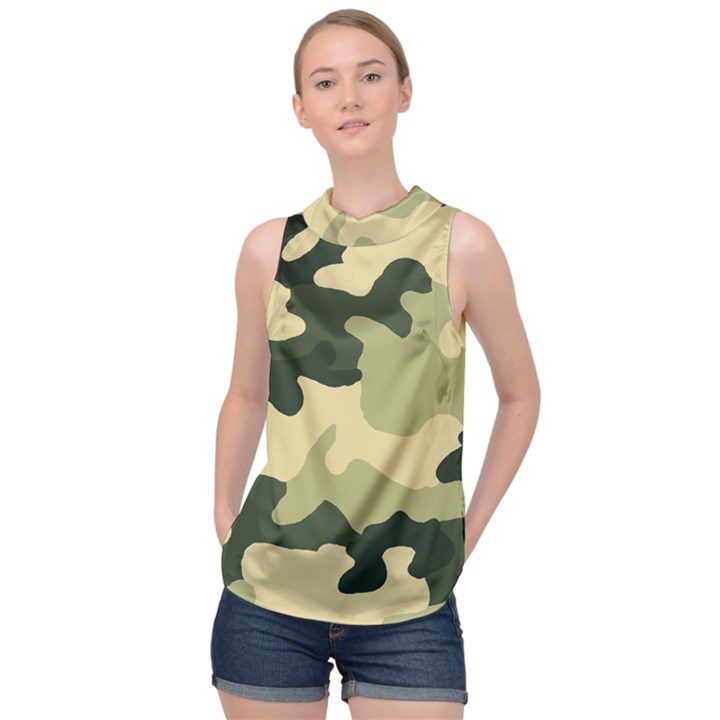 Camo Green High Neck Satin Top