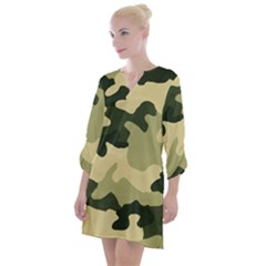 Camo Green Open Neck Shift Dress