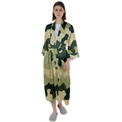 Camo Green Maxi Satin Kimono