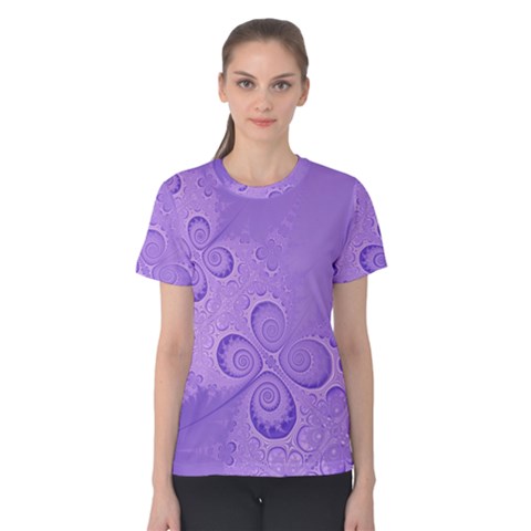 Purple Intricate Swirls Pattern Women s Cotton Tee by SpinnyChairDesigns