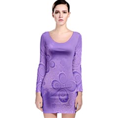 Purple Intricate Swirls Pattern Long Sleeve Bodycon Dress by SpinnyChairDesigns