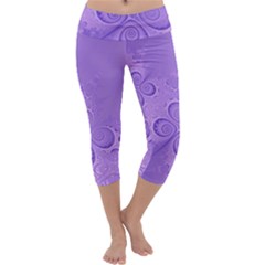 Purple Intricate Swirls Pattern Capri Yoga Leggings by SpinnyChairDesigns