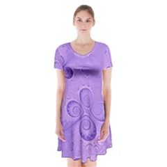 Purple Intricate Swirls Pattern Short Sleeve V-neck Flare Dress by SpinnyChairDesigns