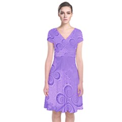 Purple Intricate Swirls Pattern Short Sleeve Front Wrap Dress by SpinnyChairDesigns