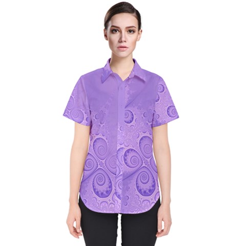 Purple Intricate Swirls Pattern Women s Short Sleeve Shirt by SpinnyChairDesigns