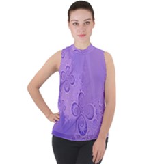 Purple Intricate Swirls Pattern Mock Neck Chiffon Sleeveless Top by SpinnyChairDesigns