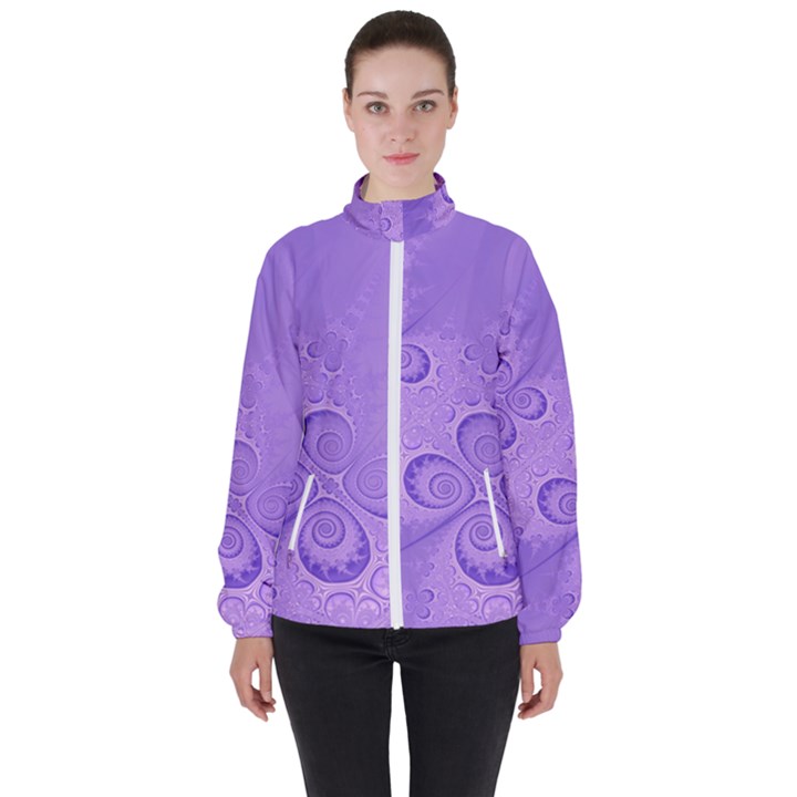 Purple Intricate Swirls Pattern Women s High Neck Windbreaker