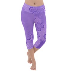 Purple Intricate Swirls Pattern Lightweight Velour Capri Yoga Leggings by SpinnyChairDesigns