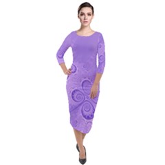 Purple Intricate Swirls Pattern Quarter Sleeve Midi Velour Bodycon Dress by SpinnyChairDesigns