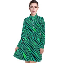 Black And Green Abstract Stripes Pattern Long Sleeve Chiffon Shirt Dress by SpinnyChairDesigns