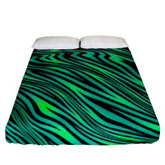 Black And Green Abstract Stripes Pattern Fitted Sheet (queen Size) by SpinnyChairDesigns