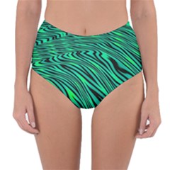 Black And Green Abstract Stripes Pattern Reversible High-waist Bikini Bottoms by SpinnyChairDesigns