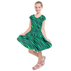 Black And Green Abstract Stripes Pattern Kids  Short Sleeve Dress by SpinnyChairDesigns