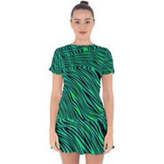 Black And Green Abstract Stripes Pattern Drop Hem Mini Chiffon Dress by SpinnyChairDesigns