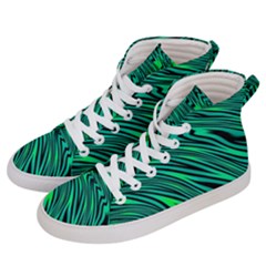 Black And Green Abstract Stripes Pattern Women s Hi-top Skate Sneakers by SpinnyChairDesigns