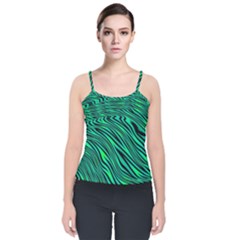 Black And Green Abstract Stripes Pattern Velvet Spaghetti Strap Top by SpinnyChairDesigns