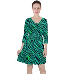 Black And Green Abstract Stripes Pattern Ruffle Dress by SpinnyChairDesigns