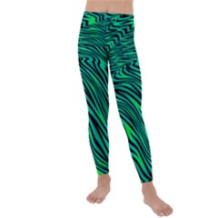 Black And Green Abstract Stripes Pattern Kids  Lightweight Velour Leggings by SpinnyChairDesigns