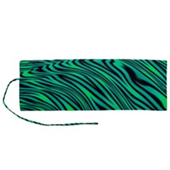 Black And Green Abstract Stripes Pattern Roll Up Canvas Pencil Holder (m) by SpinnyChairDesigns