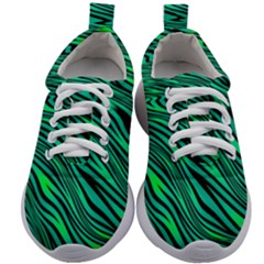 Black And Green Abstract Stripes Pattern Kids Athletic Shoes by SpinnyChairDesigns