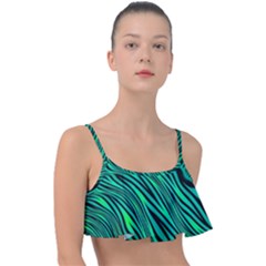 Black And Green Abstract Stripes Pattern Frill Bikini Top by SpinnyChairDesigns