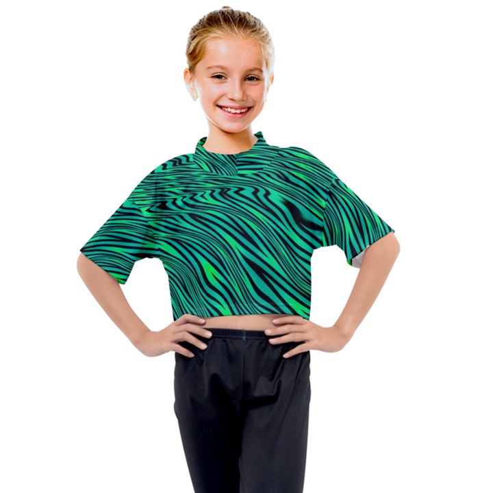 Black and Green Abstract Stripes Pattern Kids Mock Neck Tee