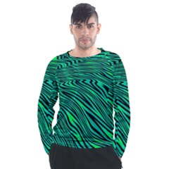 Black And Green Abstract Stripes Pattern Men s Long Sleeve Raglan Tee